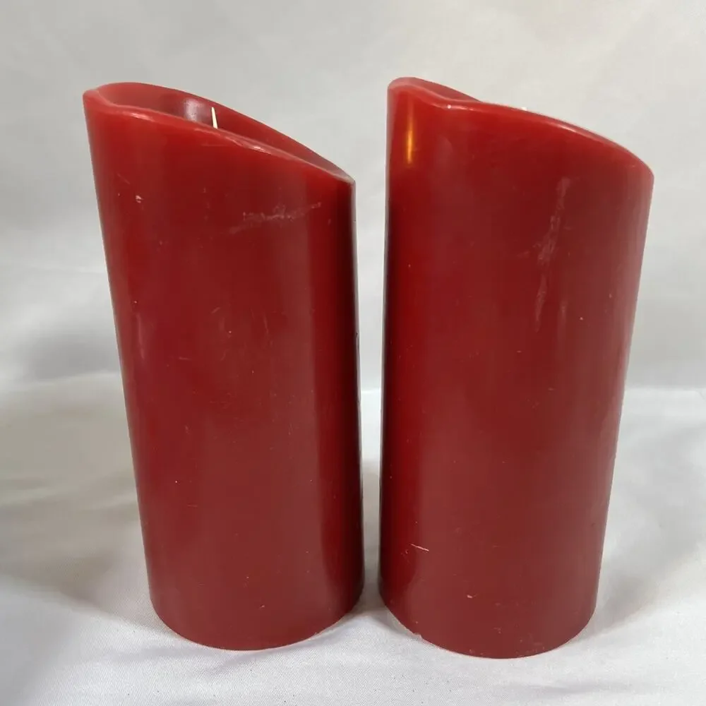 Lot of 2 Luminara Real Flameless Candles Pillar Red Pair Remote Wax Candle